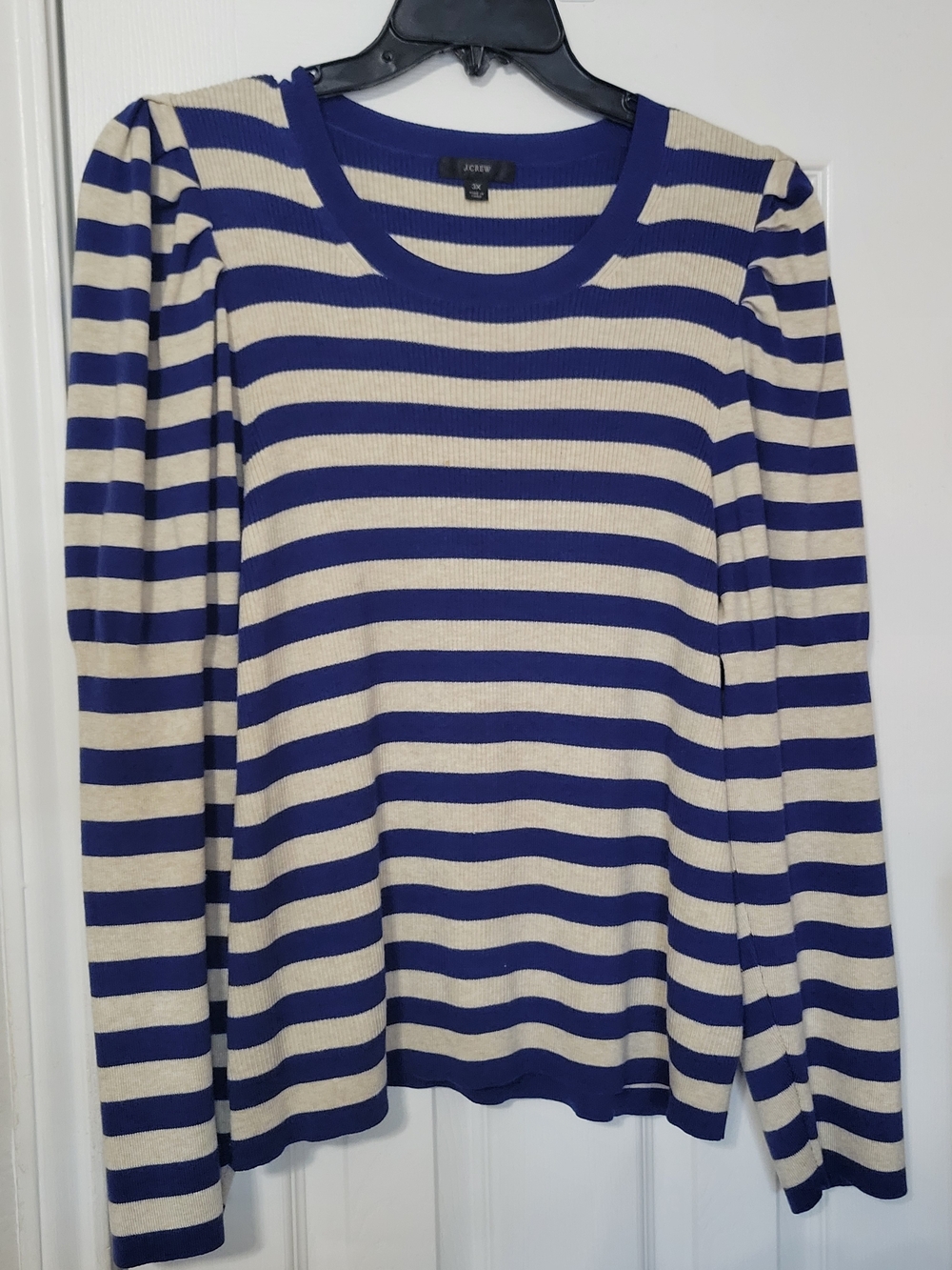 J. Crew Striped Puff Sleeve Sweater Size 3X New Navy/Natural